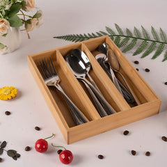 Bamboo Silverware Storage Tray 3 Grids Drawer Organizer