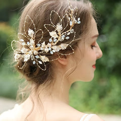 Crystal Leaf Bridal Headband Hand Woven Bridal Headdress