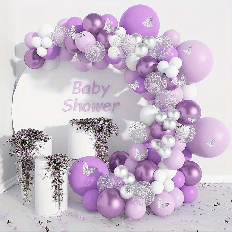 Purple Balloon Garland Set Butterfly Sticker Party Decoration
