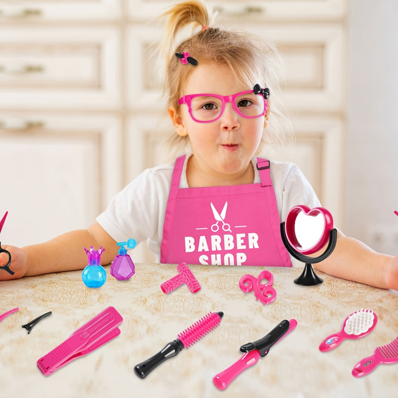 Girls' Hair Tool Playset Makeup Dress Up Toys Realistic Hair Dryer Brushes Sciss