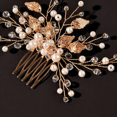 Bridal Wedding Pearl Crystal Hair Comb Silvery Leaf Shape