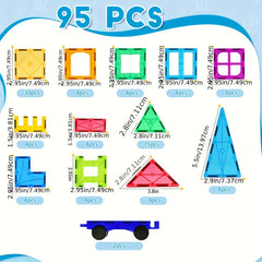 95pcs Magnetic Tiles Building Blocks 3D Playboards 2 Cars Toy