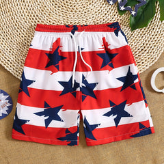Boys Star Striped Digital Print Swimming Beach Shorts Kids Clothes