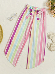 Girl's Colorful Striped Cuffs Casual Pants Unique & Trousers