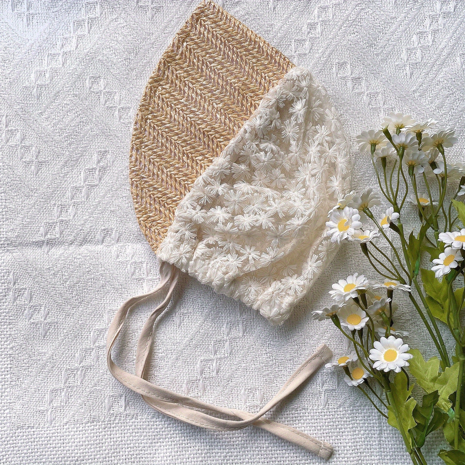 Flower Mesh Stitching Straw Cap Sun Protection Breathable Outdoor Traveling Cap