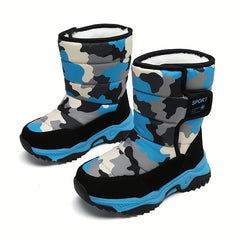 Boy's Camo Snow Boots Warm Fleece Cozy Non-slip Ankle Boots