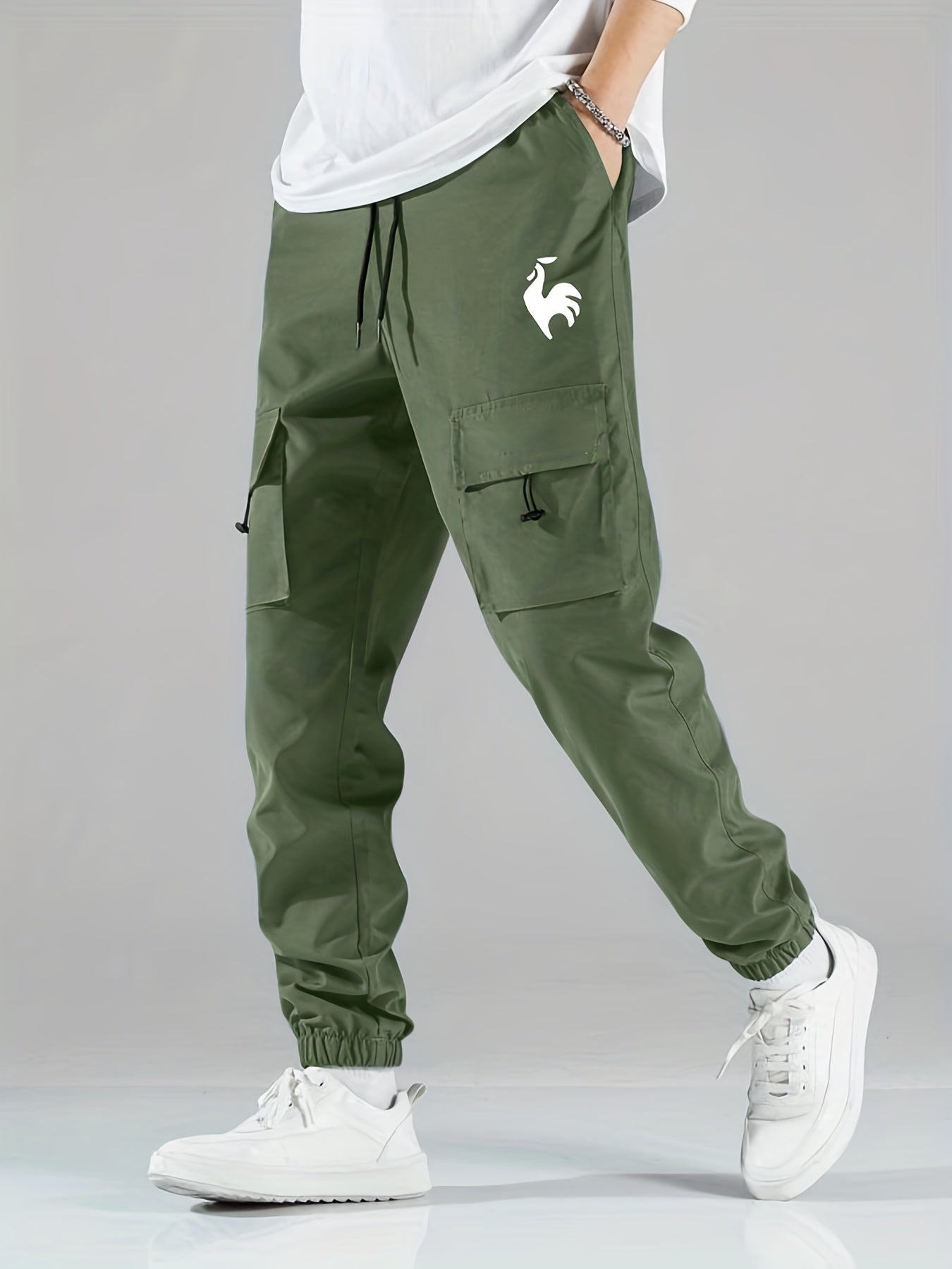 Chicken Print Cargo Pants Men's Flap Pocket Trousers