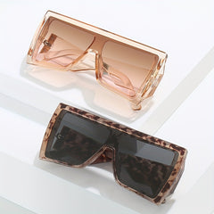 Square One piece Sunglasses For Men Retro Large Frame Glasses With Leather Case