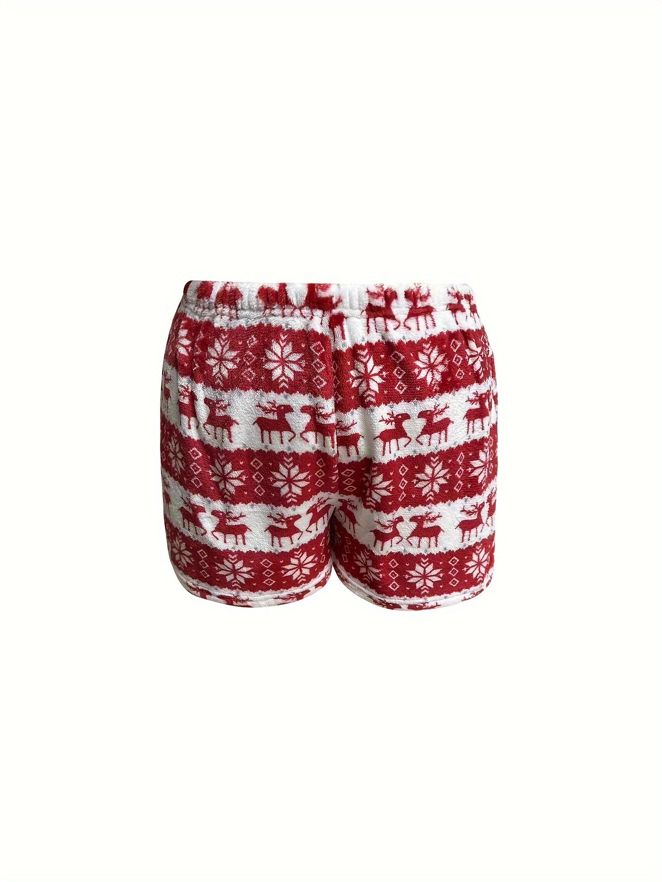 Women's Plus Elk & Snowflake Flannel Crop Top & Shorts Pajamas Set
