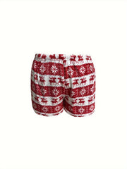Women's Plus Elk & Snowflake Flannel Crop Top & Shorts Pajamas Set