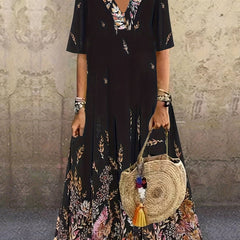 Floral Print V Neck Maxi Dress Plus Size Women