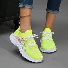 Women's Block Argyle Pattern Lace up Mesh Sneakers
