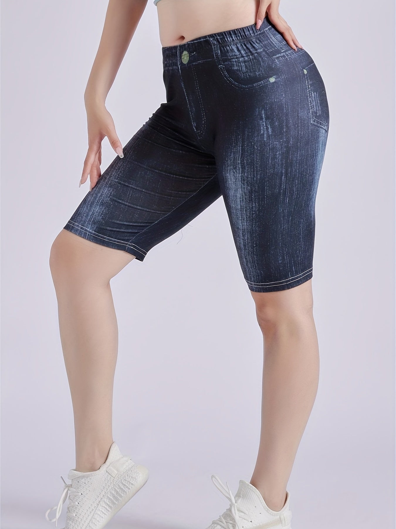 High Waist Denim Print Leggings for Women