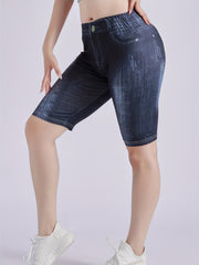 High Waist Denim Print Leggings for Women