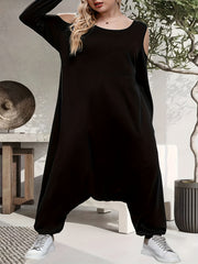 Women's Plus Size Cold Shoulder Round Neck Jumpsuit