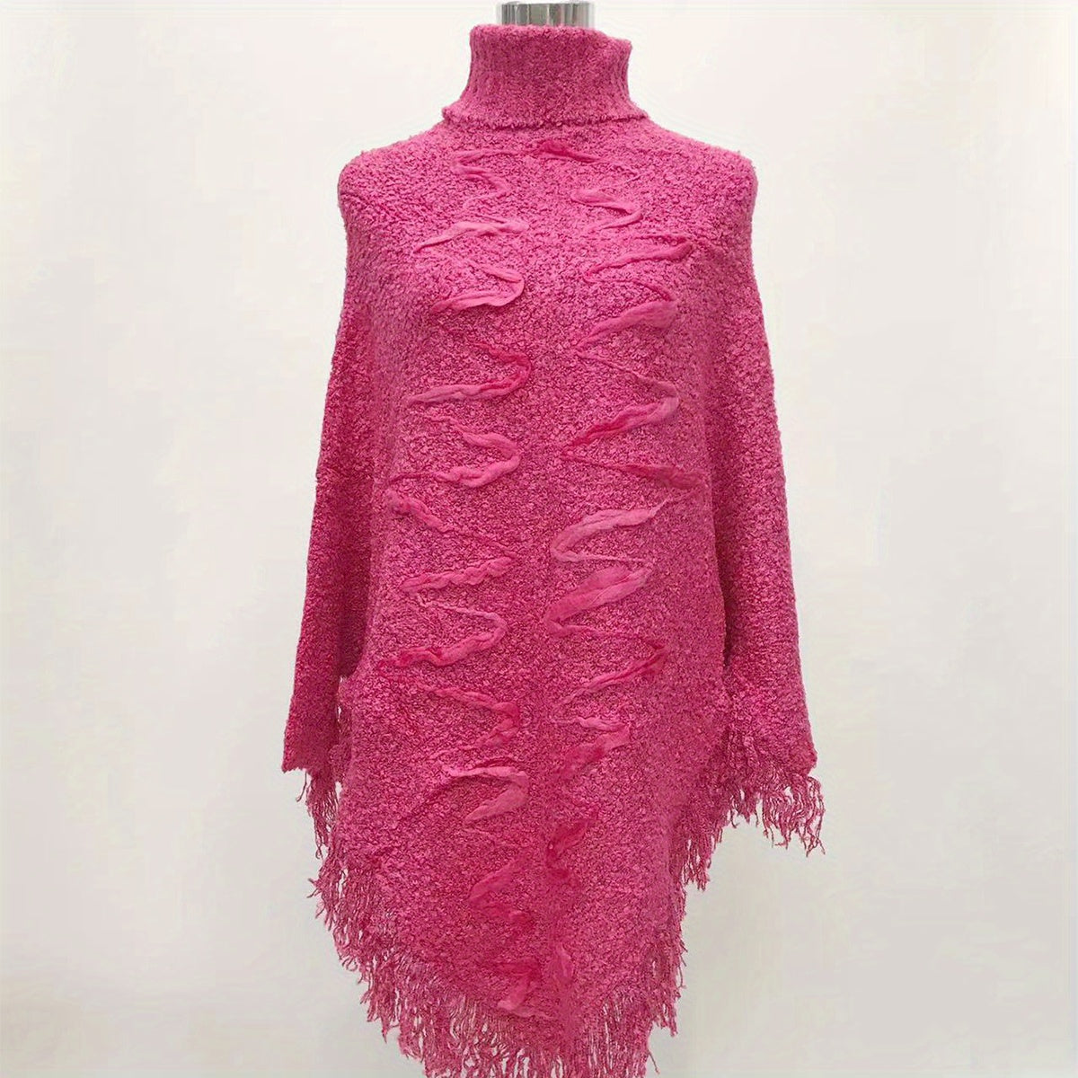 Vintage Tassel Shawl Thick Turtleneck Sweater Windproof Cape