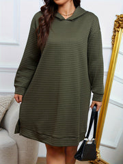 Women's Plus Waffle Pattern Long Sleeve Hooded Dress