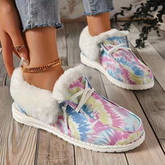 Women's Tie Dye Short Boots Plush Lined Snow Boots