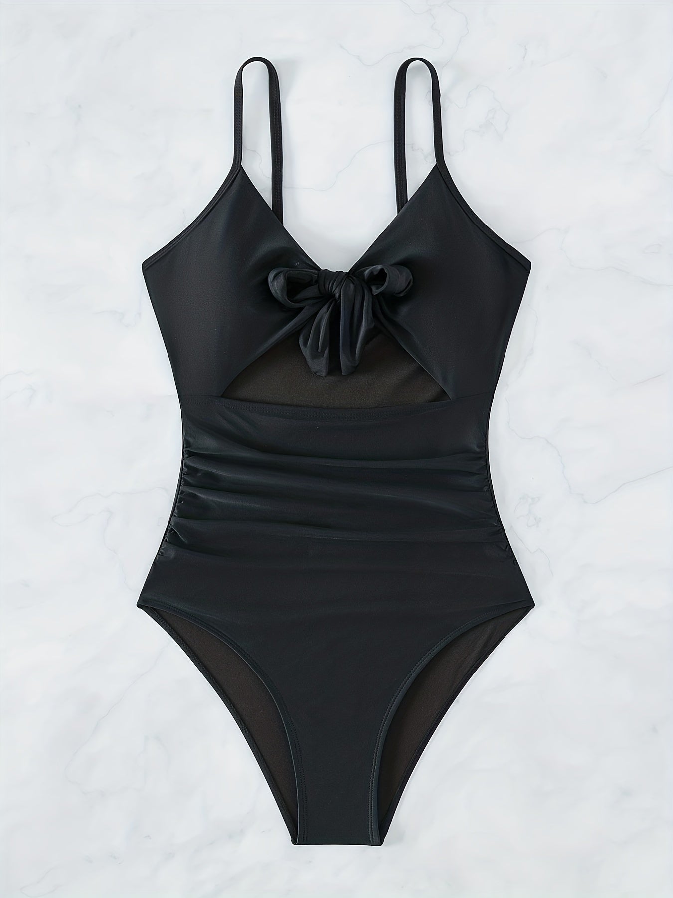 Cut Out Ruched One Piece Swimsuit V Neck Bathing Suit