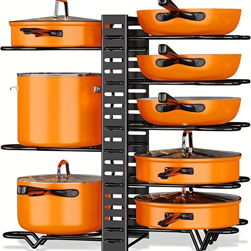 Pots and Pans Organizer Rack - Large Size, 5-8 Tier Pot Lids Storage
