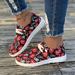 Lips Pattern Flat Shoes Women's Slip On Casual Shoes