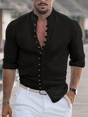 Men's Solid Long Sleeve Shirt Retro Style Casual
