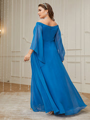 Off Shoulder Bell Sleeve Maxi Chiffon Bridesmaid Dress