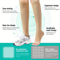 2 Pairs Open Toe Compression Socks 15-20 mmHg