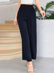 Solid Pleated Wide Leg Pants Casual Loose Pants