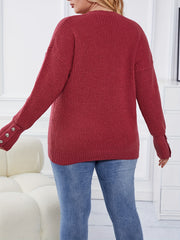 Casual Sweater Women's Button Long Sleeve Round Neck Jumper