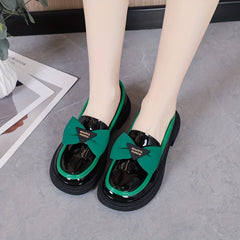 Bowknot Loafers Chunky Heel Faux Leather Shoes
