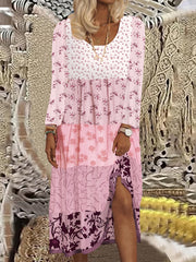Colorblock Floral Print Maxi Dress Long Sleeve