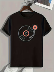 Music Player Pattern Print Men's Comfy Sports T shirt Graphic Tee
