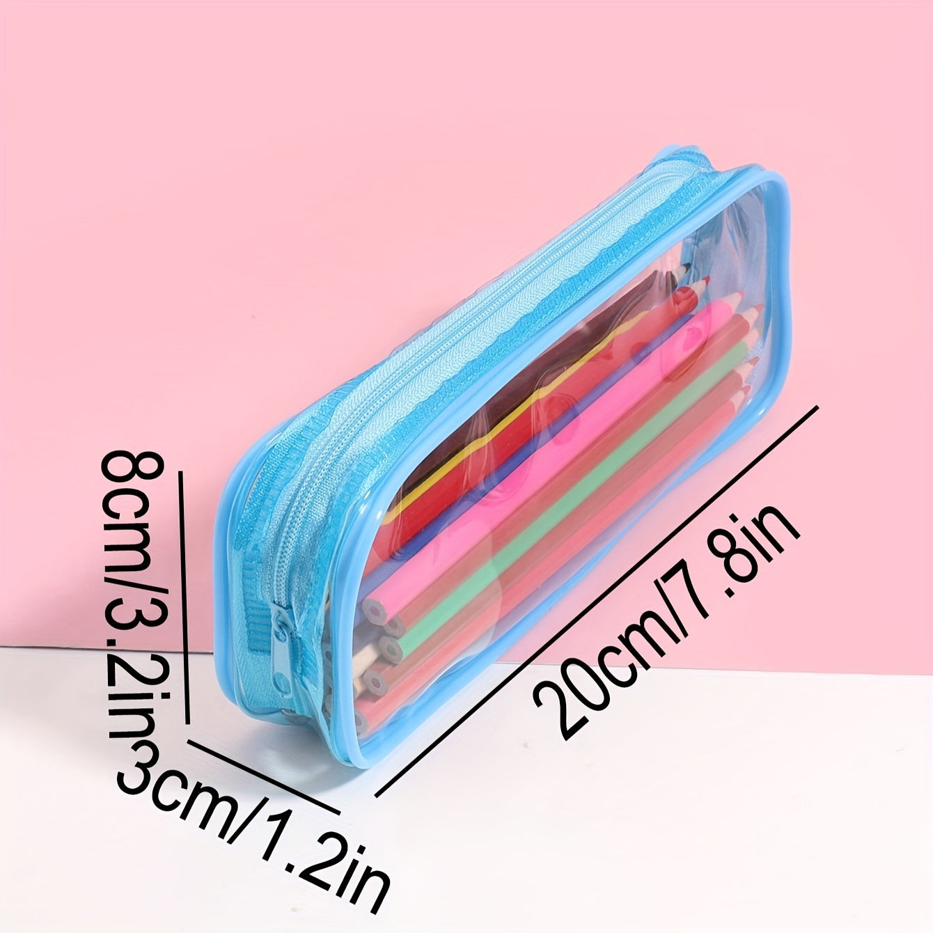 Double sided Transparent Pencil Case Student Stationery Storage Bag