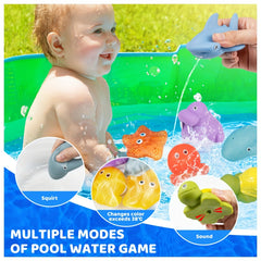 7pcs Bath Toy Set Fishing Floating Animal Toys Water Spraying Fish Net Game
