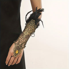Women's Lace Gloves With Faux Feather for Wedding Prom Party