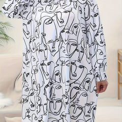 Abstract Face Print Plus Size Lounge Dress