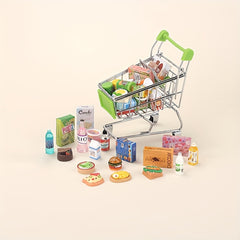 Mini Supermarket Shopping Cart Handcart Model Food Play Role Push Cart