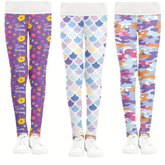 Girls Camouflage Crown Fish Scale Athletic Leggings Elastic Waist Yoga Pants