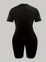 Flamingo Print T-shirt & Solid Shorts Set Women's Activewear