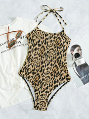 Leopard Smocked One Piece Swimsuit Women's Swimwear