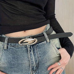 Geometric Oval Buckle Thin Belt PU Jeans Pants Belt For Women
