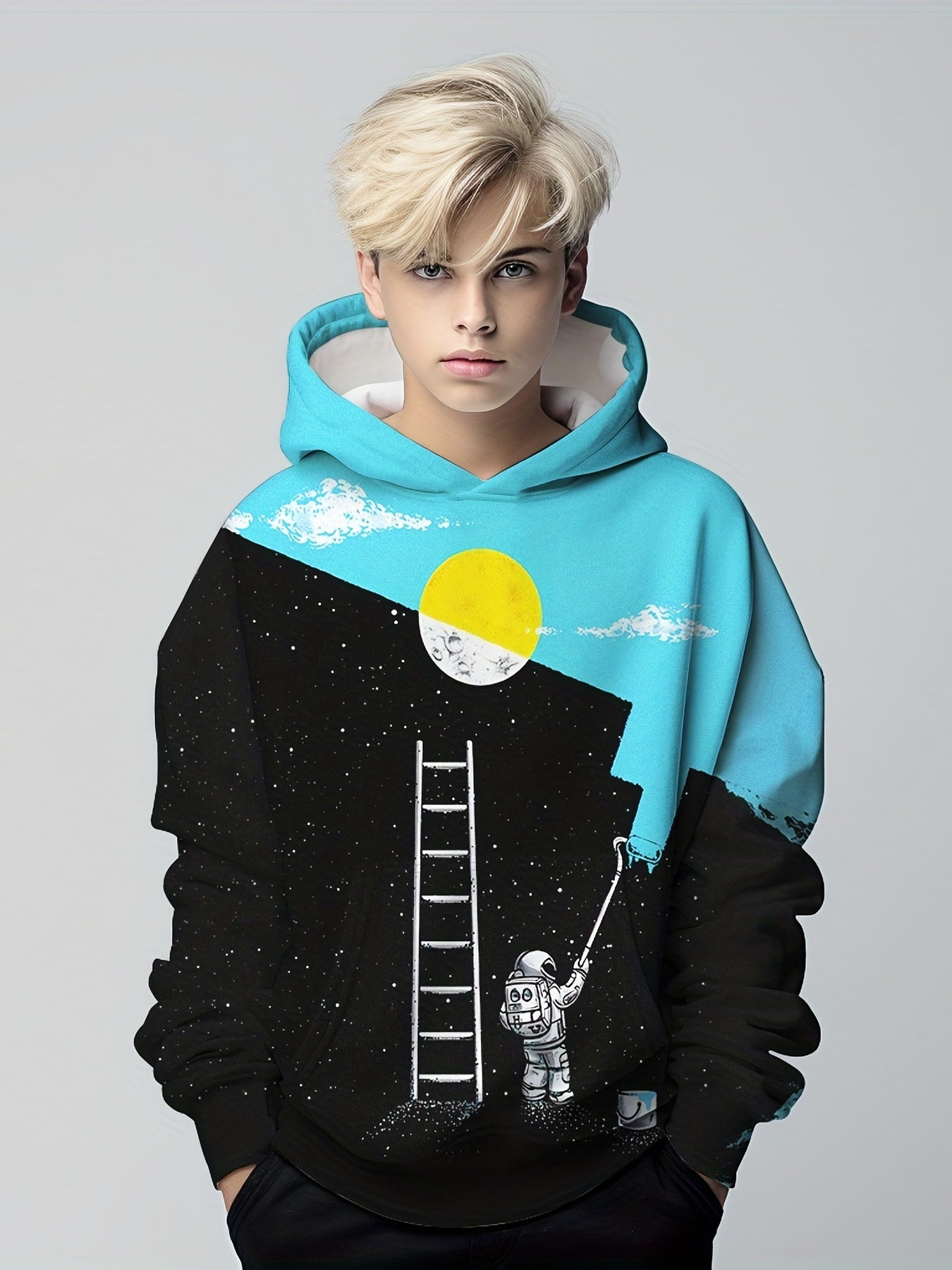 Boy's Astronaut Print Hoodie Kid's Hooded Sweatshirt