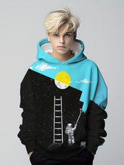 Boy's Astronaut Print Hoodie Kid's Hooded Sweatshirt