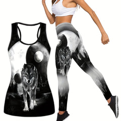 Wolf Print Tank Top & Leggings Yoga Outfit Set