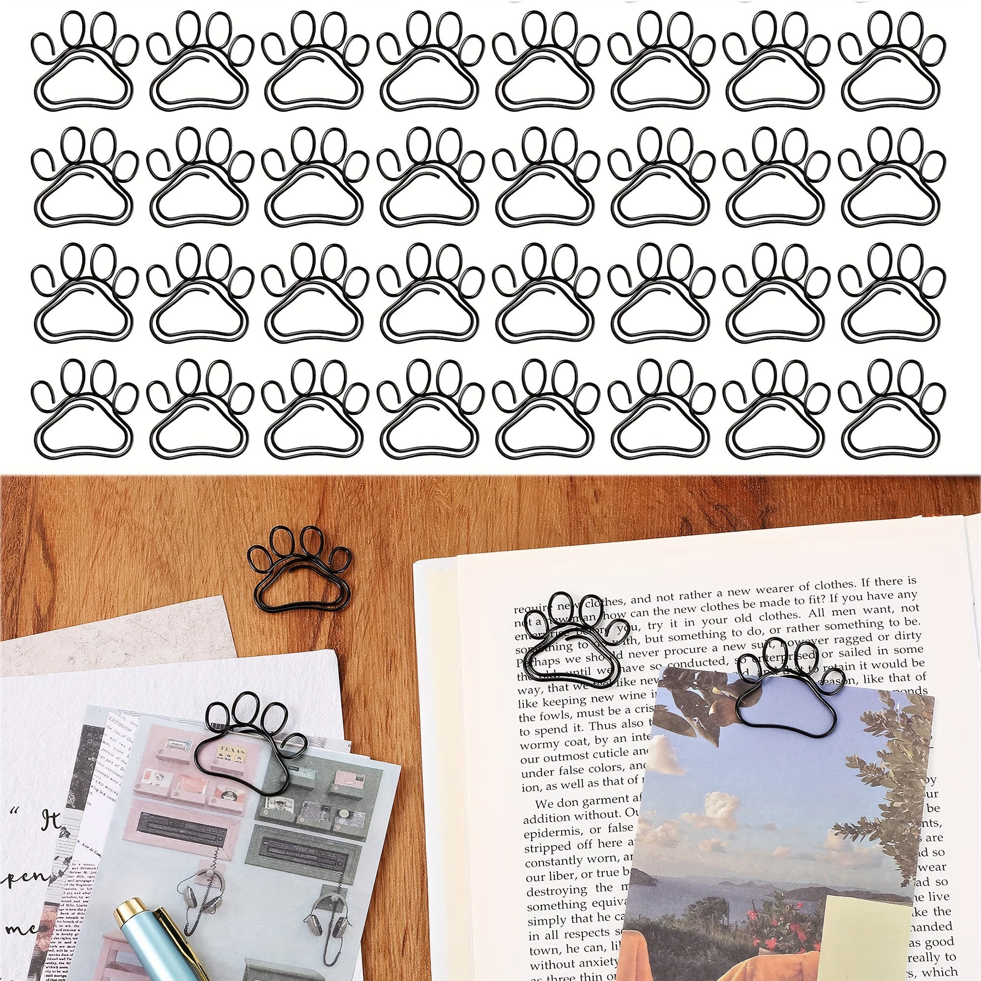 30PCS Small Dog & Cat Paw Shaped Paper Clips Mini Animal Bookmark