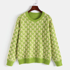Jacquard Long Sleeve Knitwear Women's Plus Casual Pullover Sweater