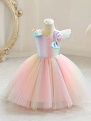 Girls Sleeveless Princess Dress with Bow Mesh Panelled Bodysuit