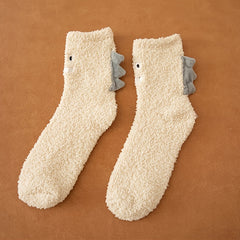 Cartoon Dinosaur Fuzzy Socks Soft Fluffy Slipper Socks Winter Cozy Warm Socks
