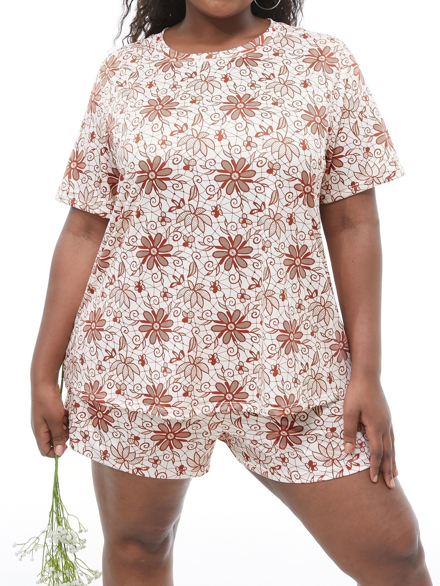 Floral Print Tee & Shorts Pajama Set